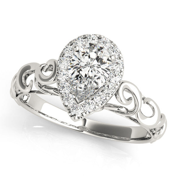 Silver Pear Halo Scrollwork Engagement Ring with Prong Setting 2