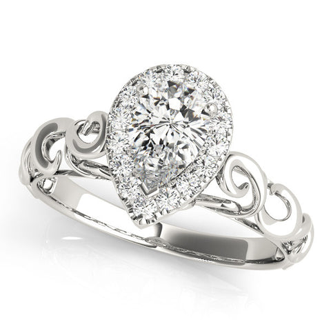 Silver Pear Halo Scrollwork Engagement Ring with Prong Setting 2