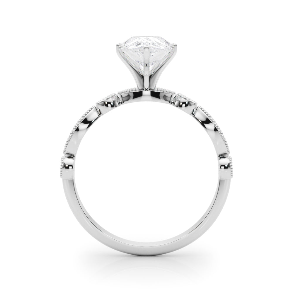 Silver Pear Milgrain Bezel Diamond Engagement Ring with Solitaire Prong Setting 1