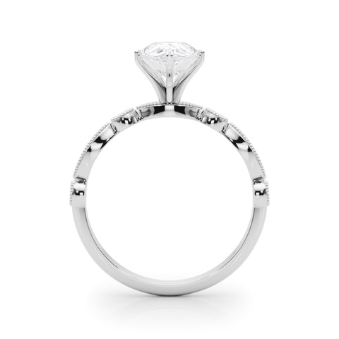 Silver Pear Milgrain Bezel Diamond Engagement Ring with Solitaire Prong Setting 1