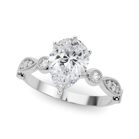 Silver Pear Milgrain Bezel Diamond Engagement Ring with Solitaire Prong Setting 2