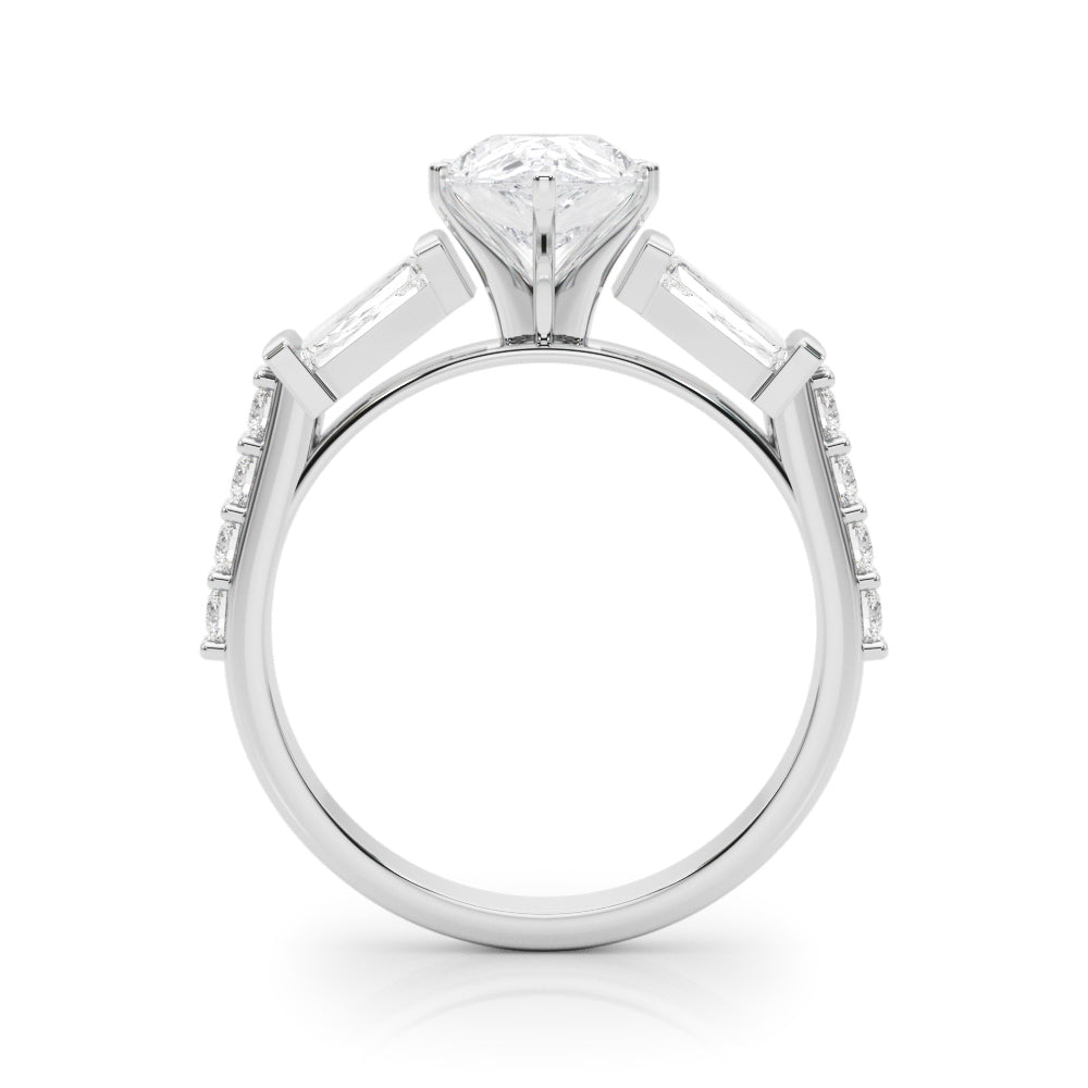 Silver Pear Solitaire Baguette Side Stone Channel Set Engagement Ring 1