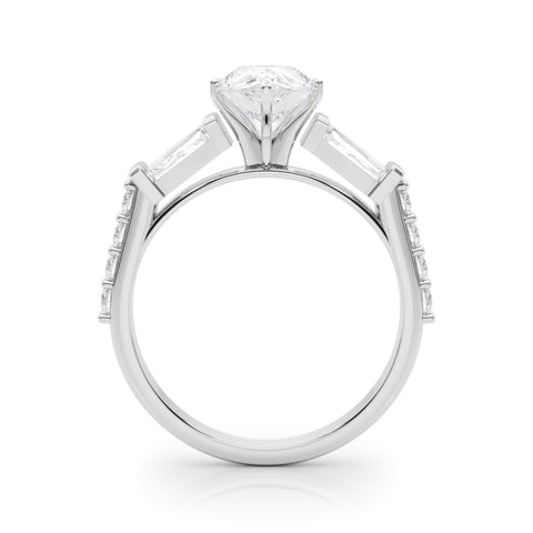 Silver Pear Solitaire Baguette Side Stone Channel Set Engagement Ring 1