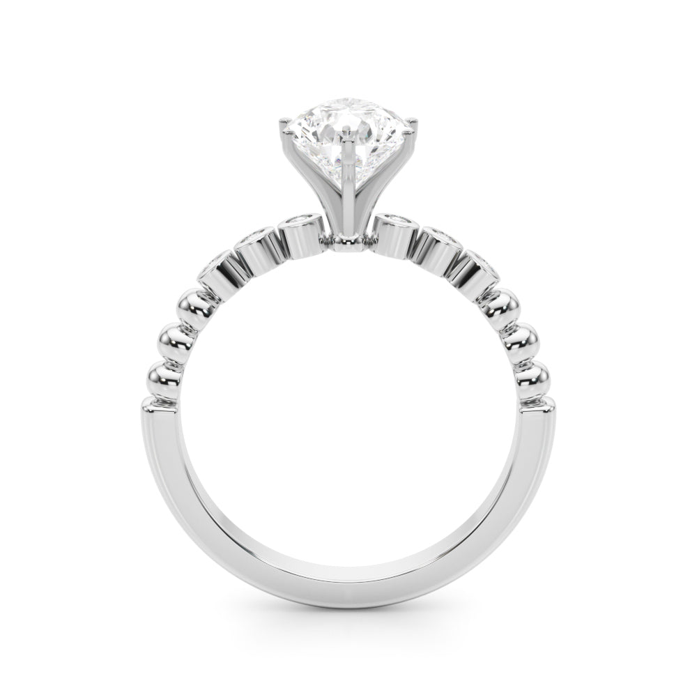 Silver Pear Solitaire Bezel Accent Diamond Engagement Ring with Beaded Band and Four-Prong Setting 1