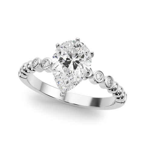 Silver Pear Solitaire Bezel Accent Diamond Engagement Ring with Beaded Band and Four-Prong Setting 2