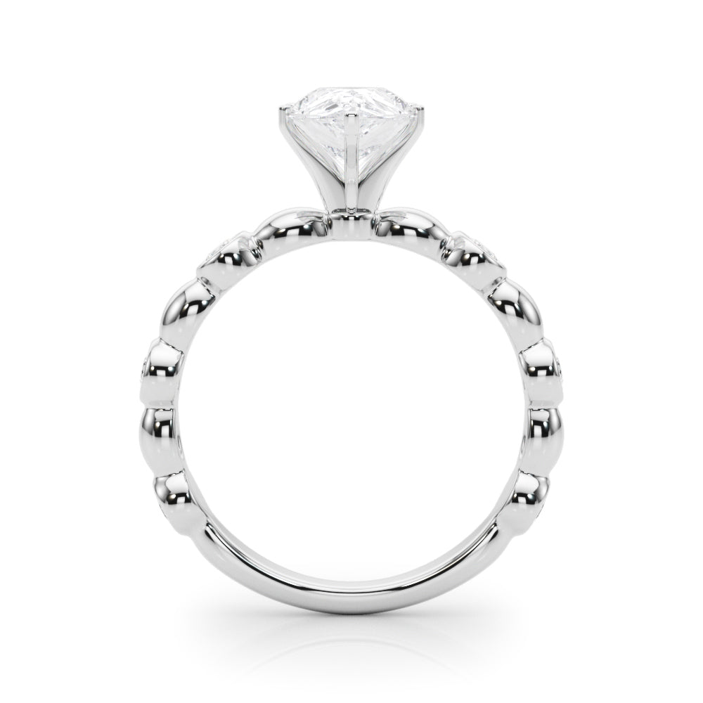 Silver Pear Solitaire Bezel-Set Diamond Ring with Beaded Band and Four-Prong Setting 1
