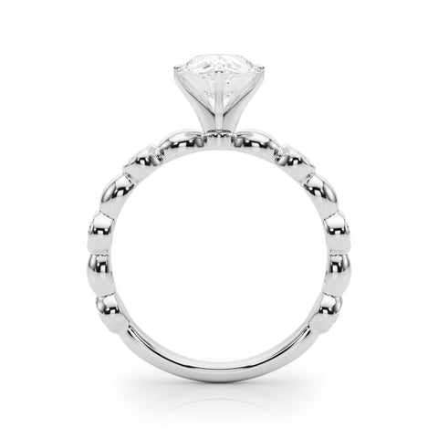 Silver Pear Solitaire Bezel-Set Diamond Ring with Beaded Band and Four-Prong Setting 1