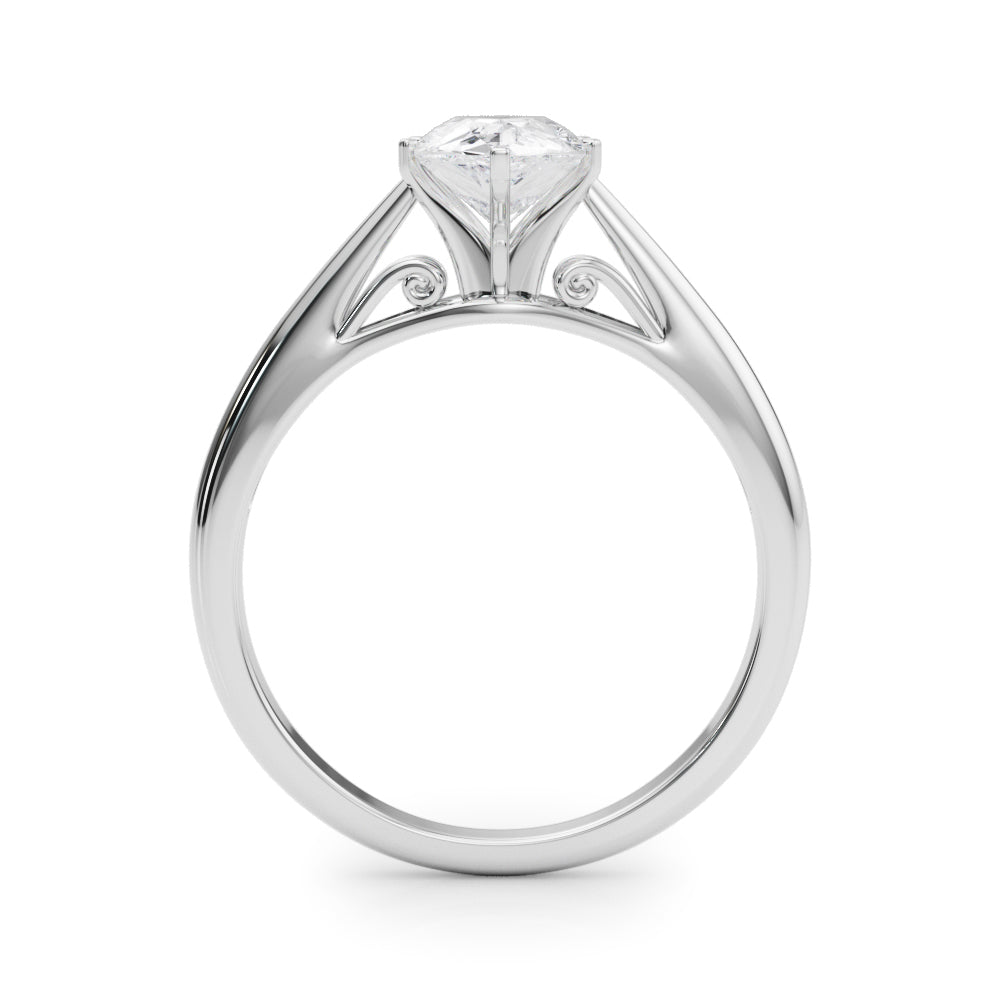 Silver Pear Solitaire Diamond Engagement Ring with Cathedral Setting and Four-Prong Mount on a Classic Band 1
