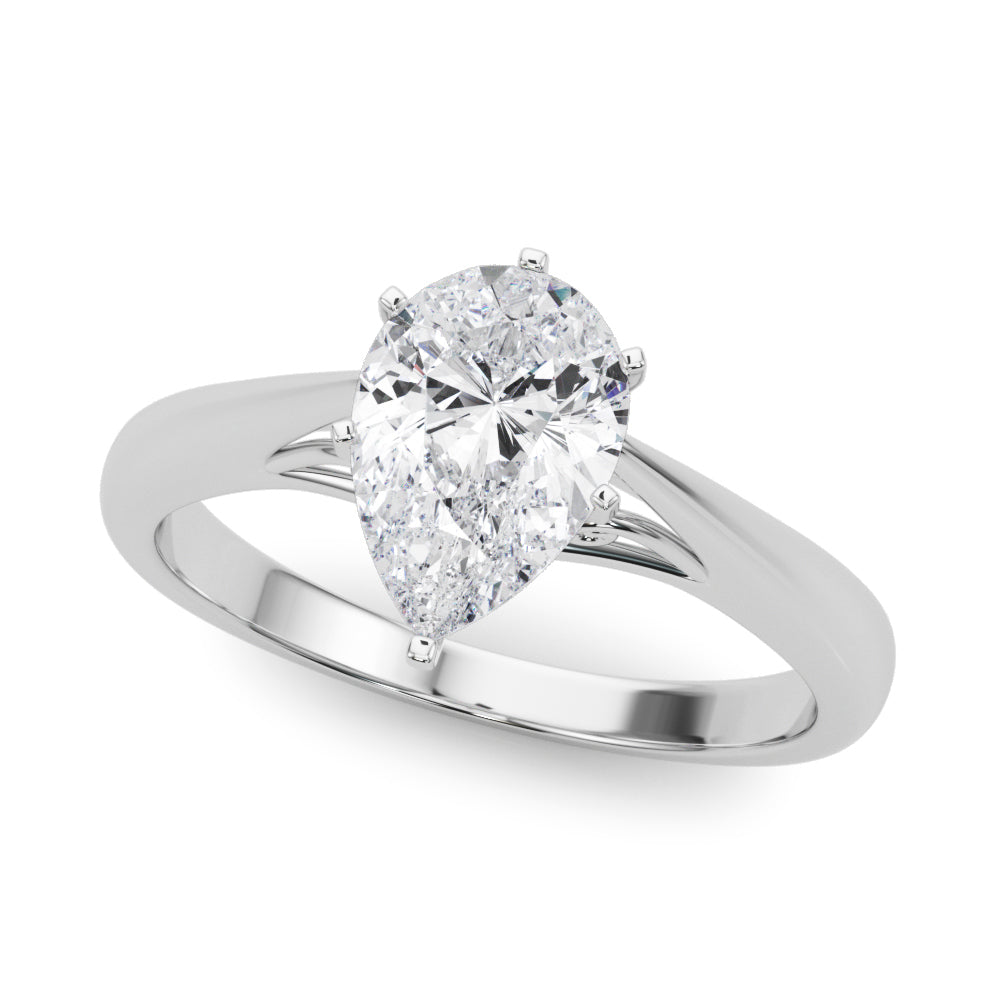 Silver Pear Solitaire Diamond Engagement Ring with Cathedral Setting and Four-Prong Mount on a Classic Band 2