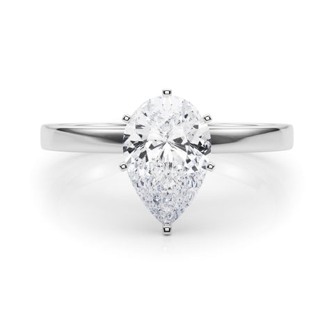 Silver Pear Solitaire Diamond Engagement Ring with Four-Prong Setting on a Classic Band