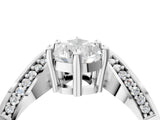 Silver Pear Solitaire Diamond Engagement Ring with Pave Band and Four-Prong Setting 5
