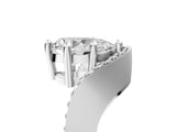Silver Pear Solitaire Diamond Engagement Ring with Pave Band and Four-Prong Setting