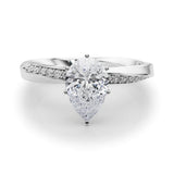 14K White Gold 2.59 Carat D VVS1 Pear Solitaire Diamond Engagement Ring with Side Stone Accents and Four-Prong Setting