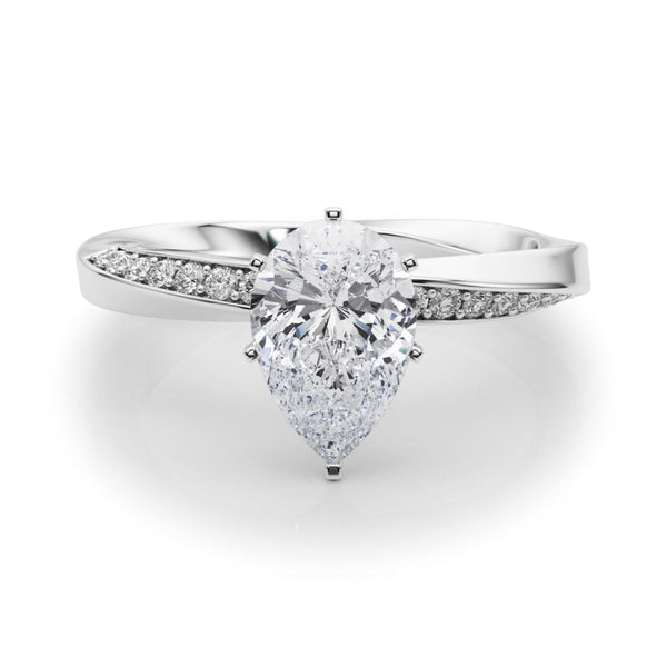 14K White Gold 2.59 Carat D VVS1 Pear Solitaire Diamond Engagement Ring with Side Stone Accents and Four-Prong Setting
