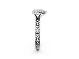 Silver Pear Solitaire Diamond Engagement Ring with XO Engraved Band and Four-Prong Setting 2