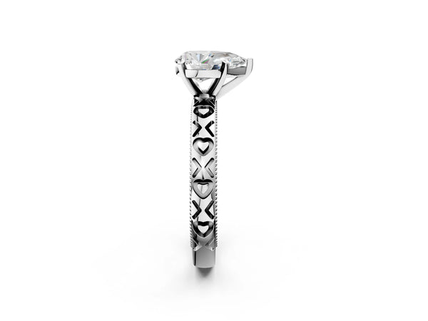 Sterling Silver Pear-Shaped Solitaire Engagement Ring Setting with XO Engraved Band
