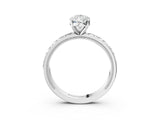 Silver Pear Solitaire Diamond Engagement Ring with XO Engraved Band and Four-Prong Setting 3