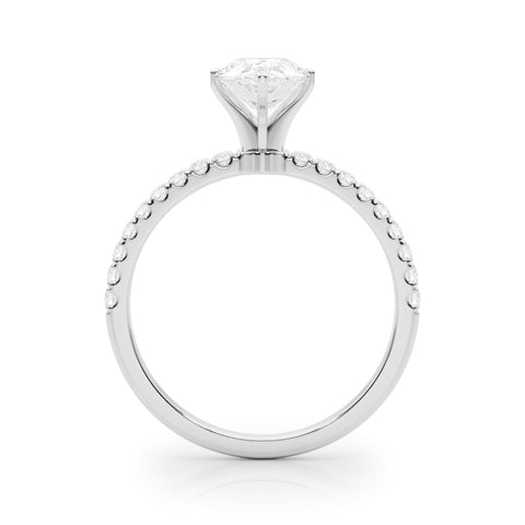 Silver Pear Solitaire Diamond Pavé Band with Four-Prong Setting 1