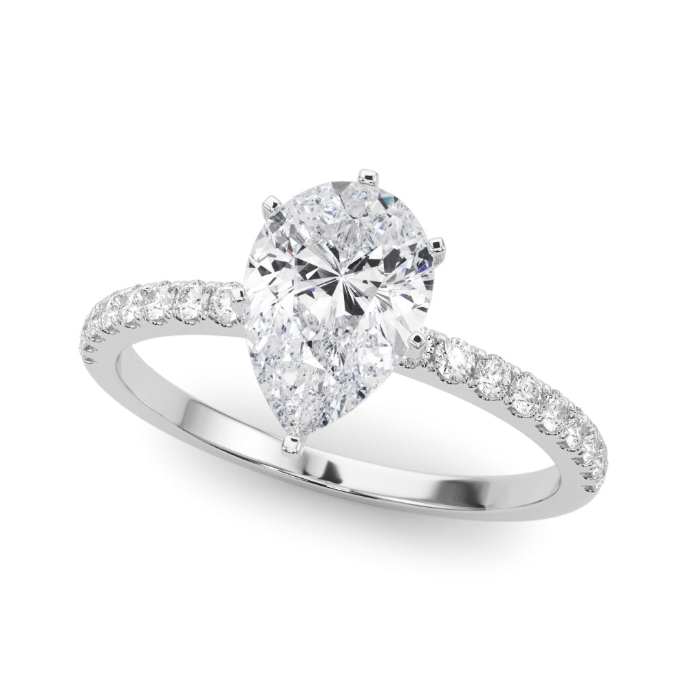 14K White Gold 2.51 Carat F VS1 Pear Solitaire Diamond Pavé Band with Four-Prong Setting