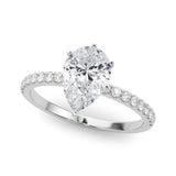 14K White Gold 2.51 Carat F VS1 Pear Solitaire Diamond Pavé Band with Four-Prong Setting