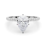 14K White Gold 2.51 Carat F VS1 Pear Solitaire Diamond Pavé Band with Four-Prong Setting