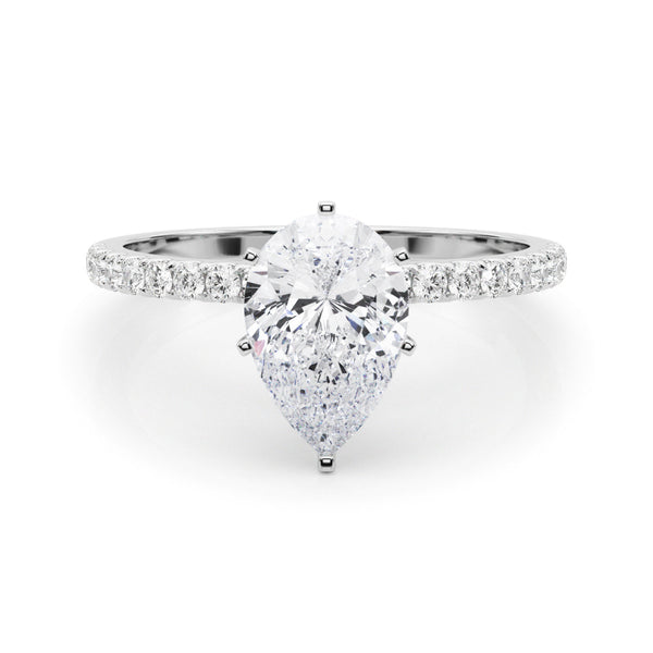 14K White Gold 2.51 Carat F VS1 Pear Solitaire Diamond Pavé Band with Four-Prong Setting