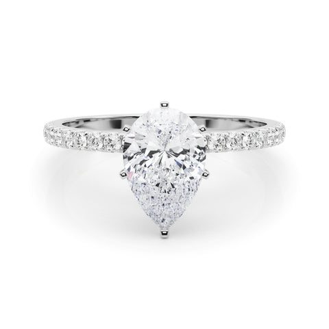 Silver Pear Solitaire Diamond Pavé Band with Four-Prong Setting