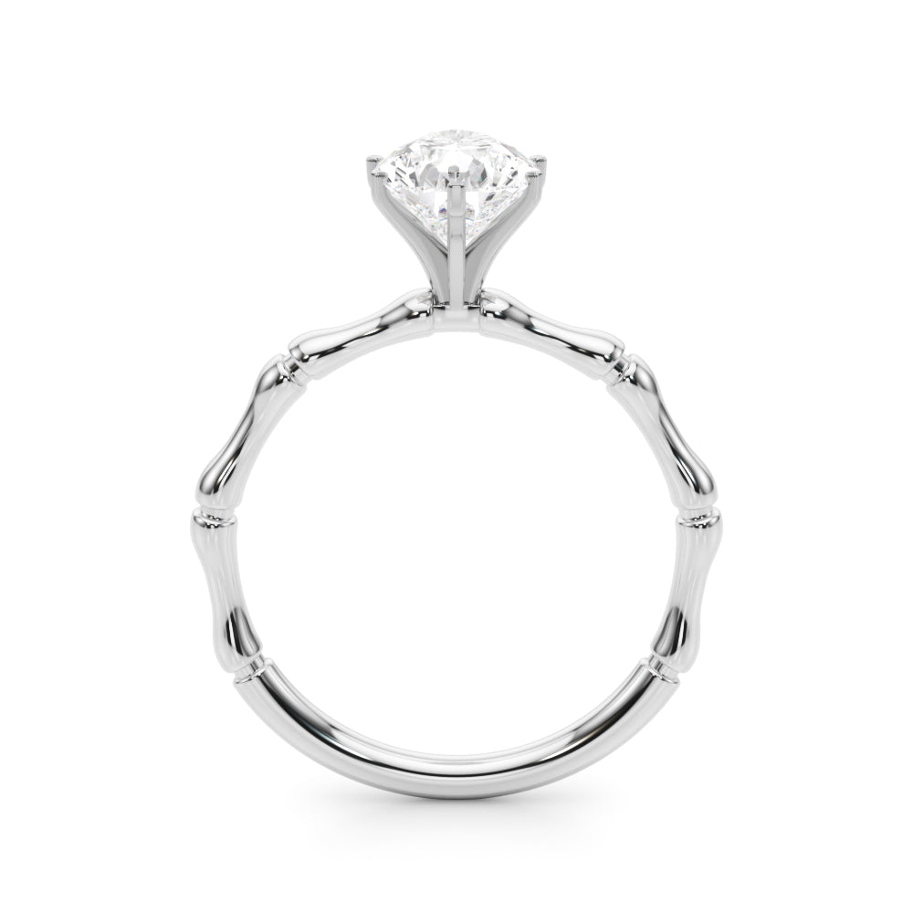 Silver Pear Solitaire Diamond Ring with Bamboo Band and Four-Prong Setting 1