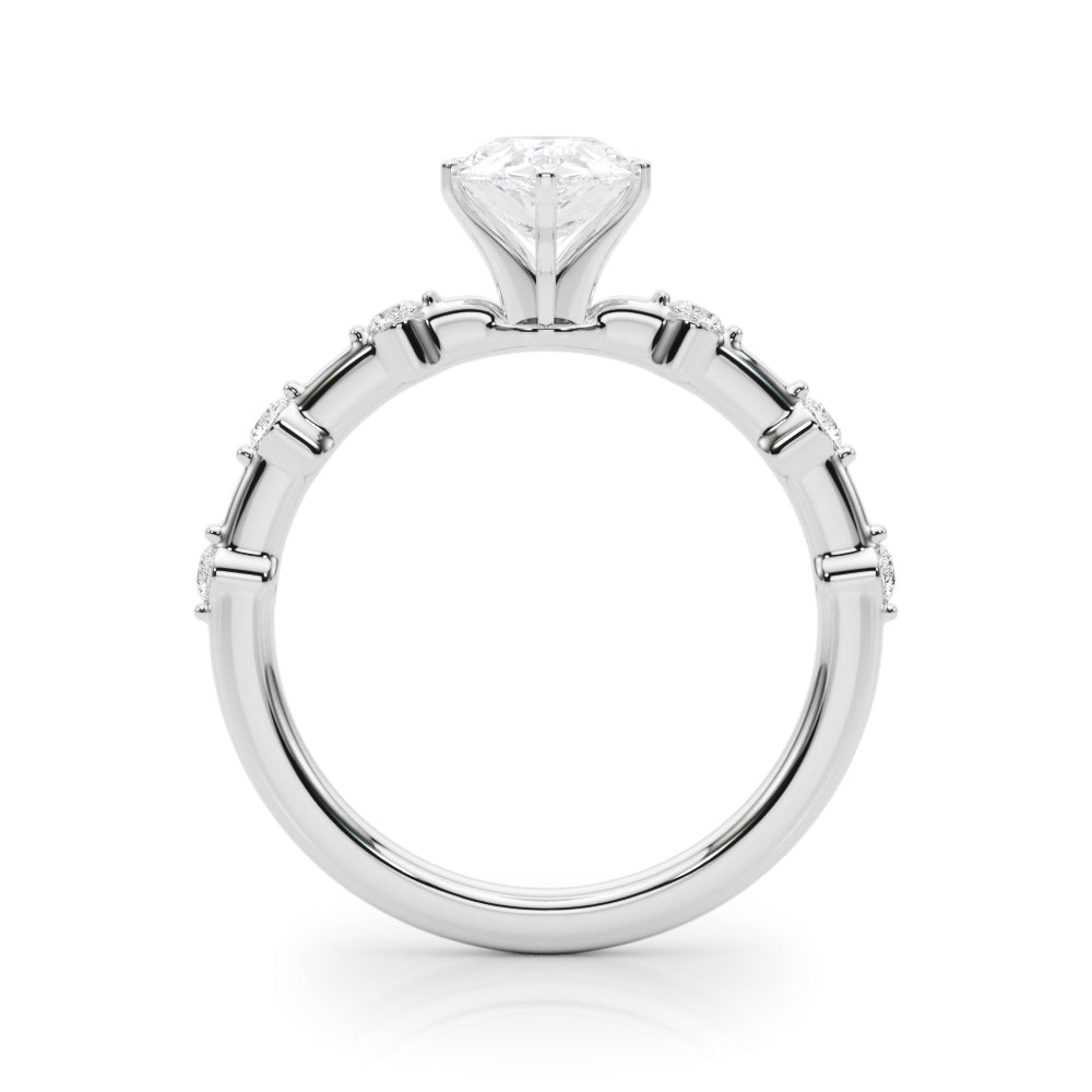 Silver Pear Solitaire Diamond Ring with Bezel Set Side Stones and Prong Setting 1