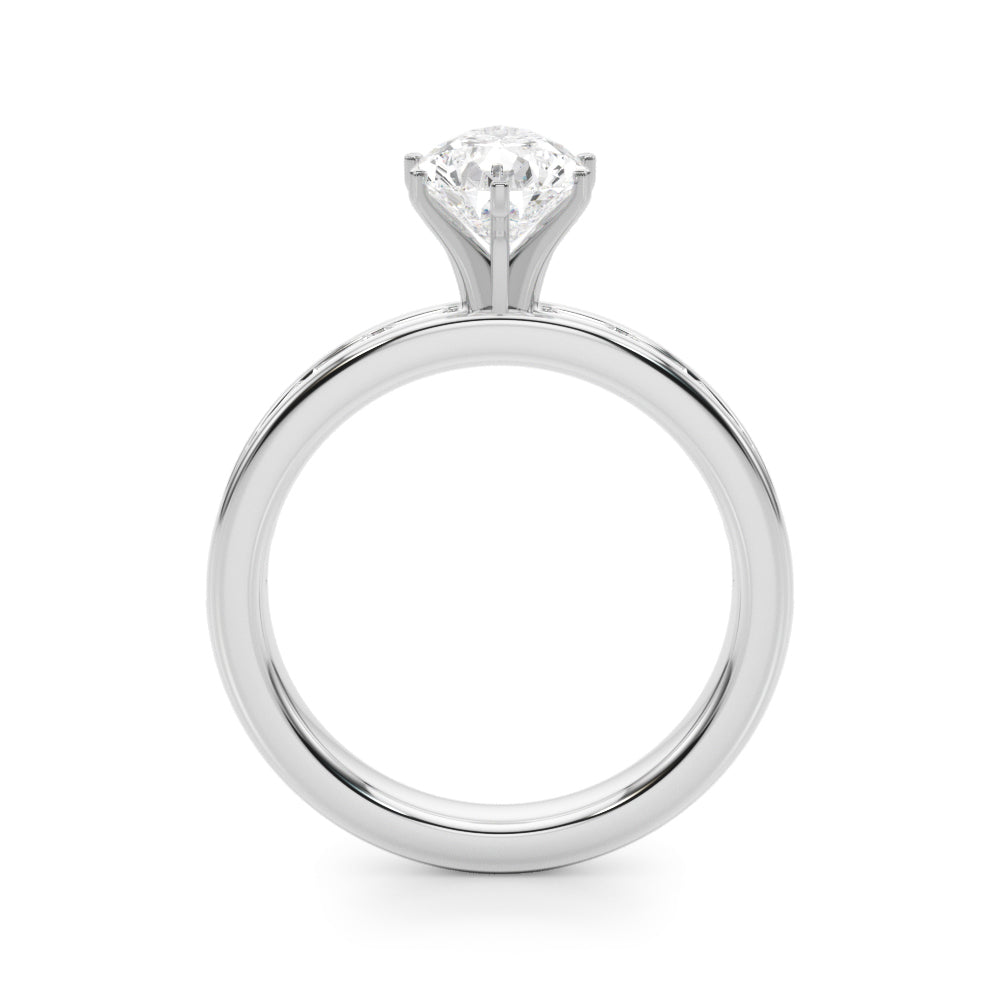 Silver Pear Solitaire Diamond Ring with Channel-Set Baguette Band and Four-Prong Setting 1