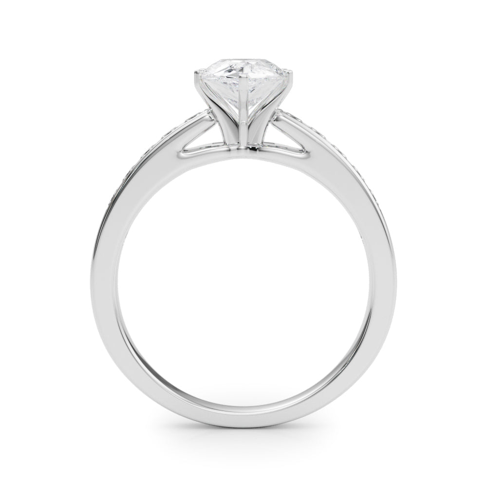 Silver Pear Solitaire Diamond Ring with Channel-Set Band and Four-Prong Setting 1