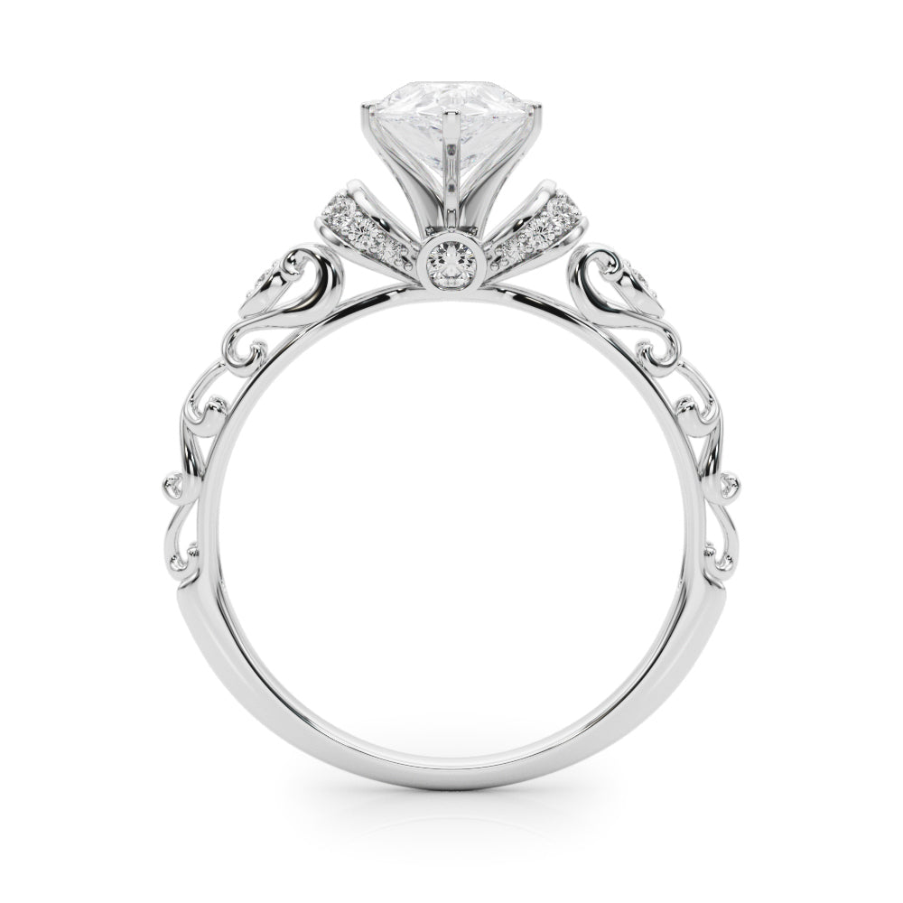 Silver Pear Solitaire Diamond Ring with Filigree Band and Four-Prong Setting 1