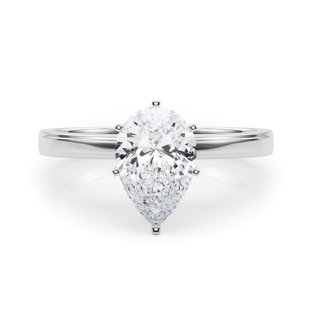 Silver Pear Solitaire Diamond Ring with Four-Prong Setting and Classic Band