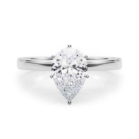 Silver Pear Solitaire Diamond Ring with Four-Prong Setting and Classic Band