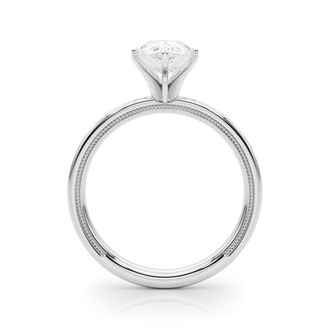 Silver Pear Solitaire Diamond Ring with Milgrain and Black Enamel X Pattern Band 1