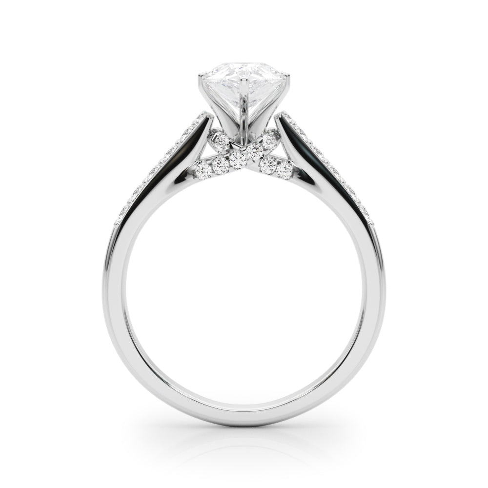 Silver Pear Solitaire Diamond Ring with Pavé Band and Four-Prong Setting 1