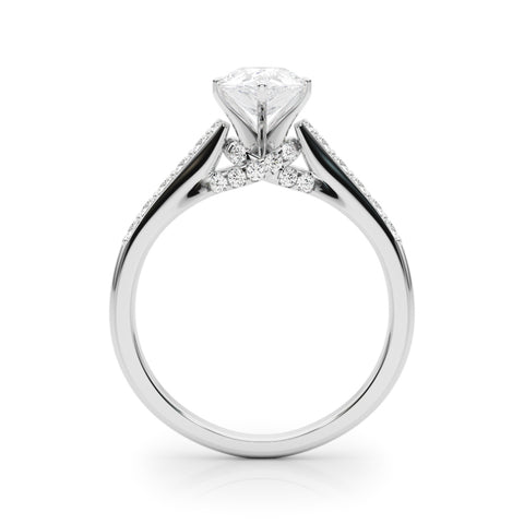 Silver Pear Solitaire Diamond Ring with Pavé Band and Four-Prong Setting 1