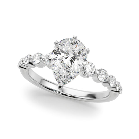 Silver Pear Solitaire Diamond Ring with Pave Band and Four-Prong Setting 2