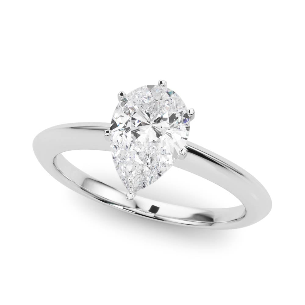 Silver Pear Solitaire Diamond Ring with Six-Prong Setting on a Classic Band 1