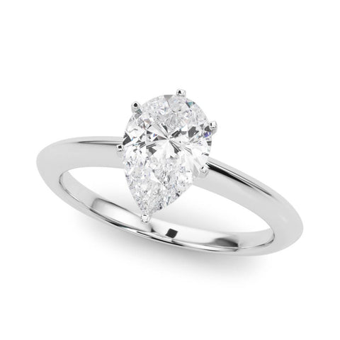 Silver Pear Solitaire Diamond Ring with Six-Prong Setting on a Classic Band 1