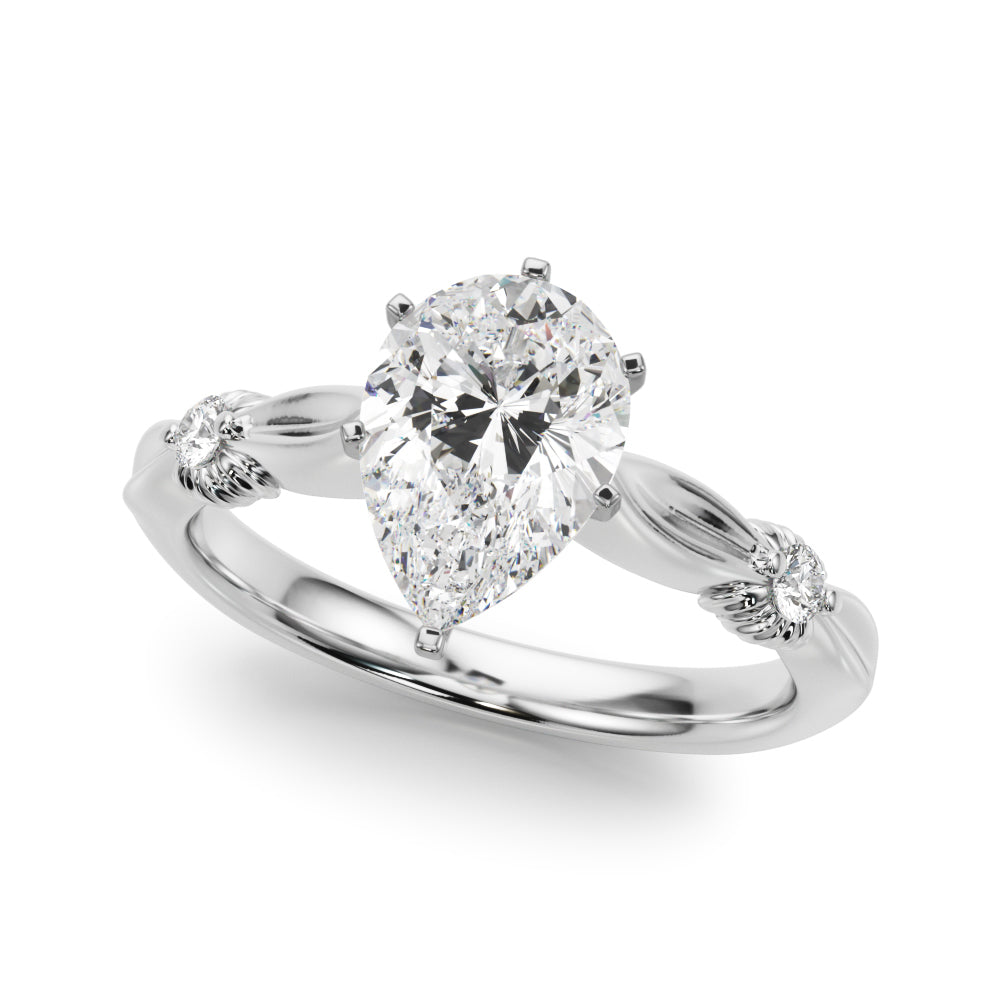 Silver Pear Solitaire Diamond Twisted Band with Four-Prong Setting 2