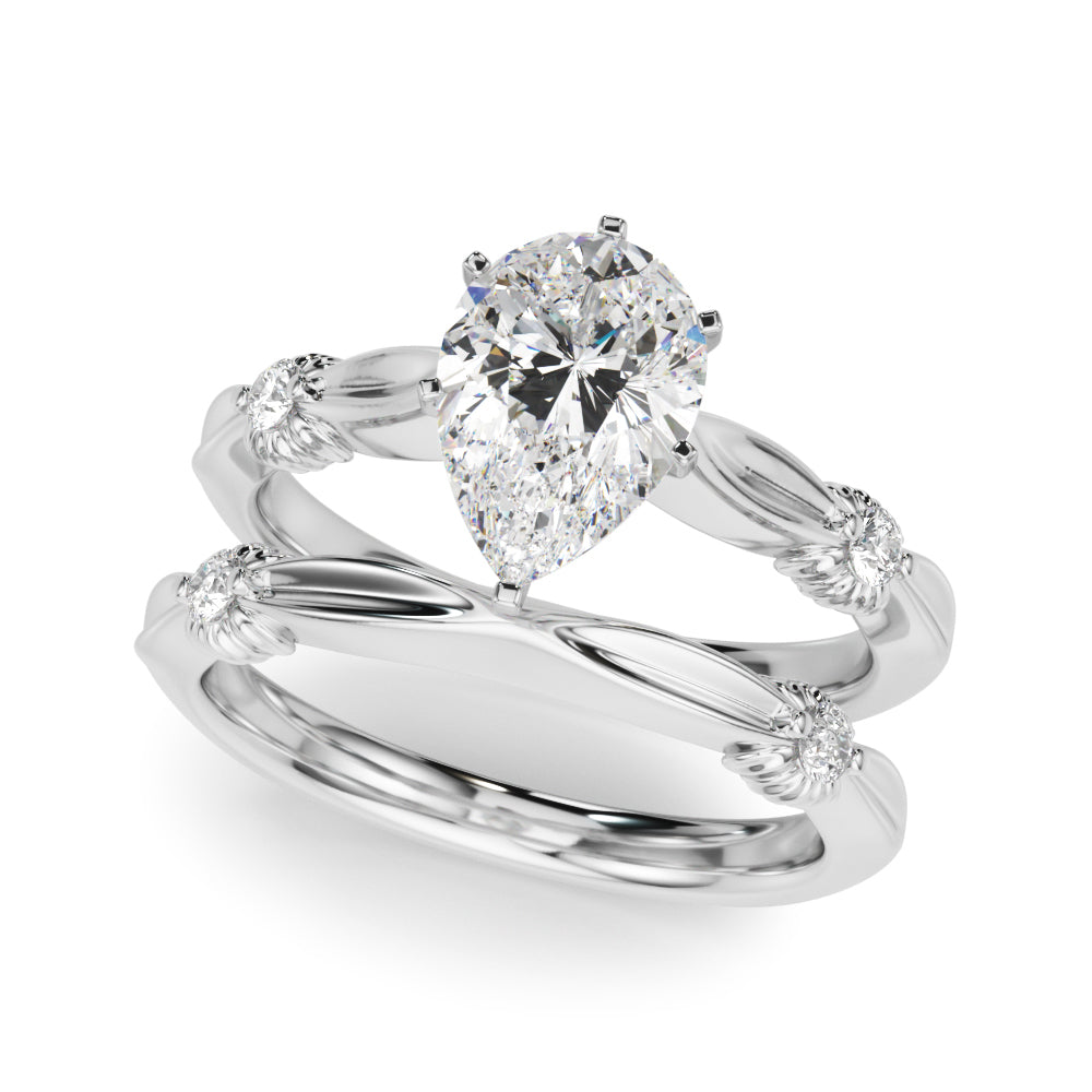 Silver Pear Solitaire Diamond Twisted Band with Four-Prong Setting