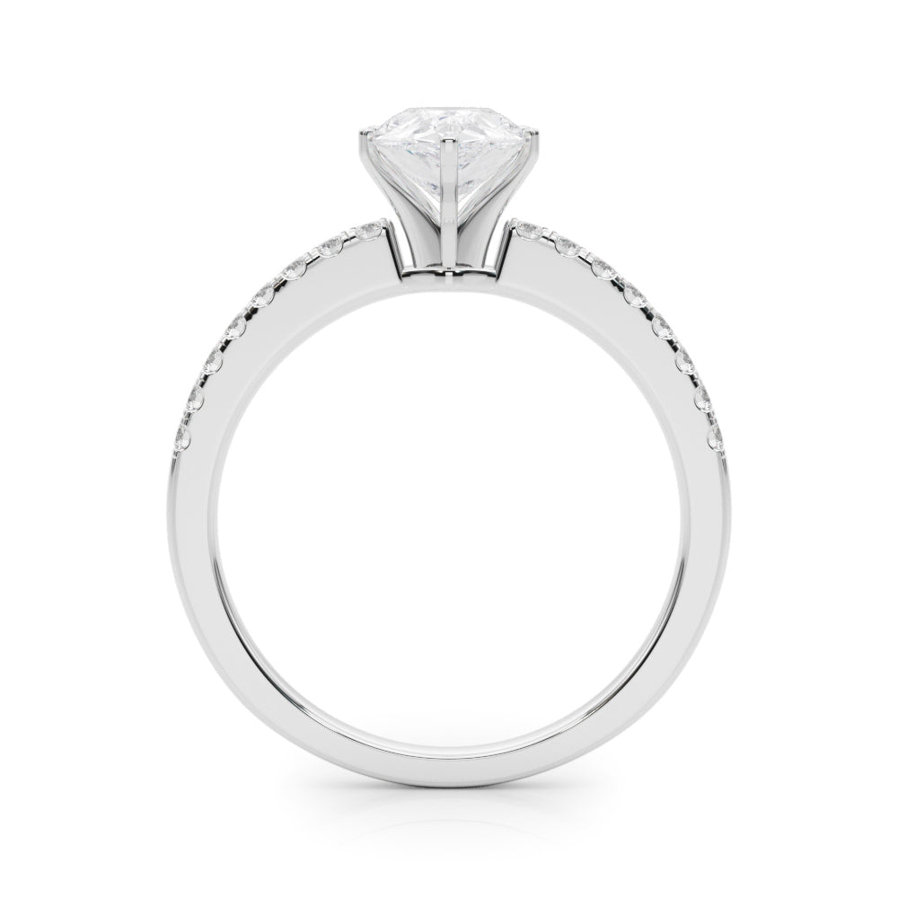 Silver Pear Solitaire Diamond with Pavé Band and Four-Prong Setting 1