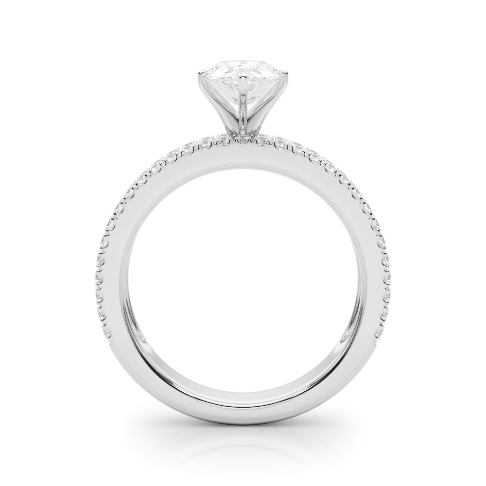 Silver Pear Solitaire Diamond with Pave and Channel Set Band 1