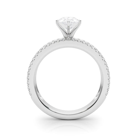 Silver Pear Solitaire Diamond with Pave and Channel Set Band 1