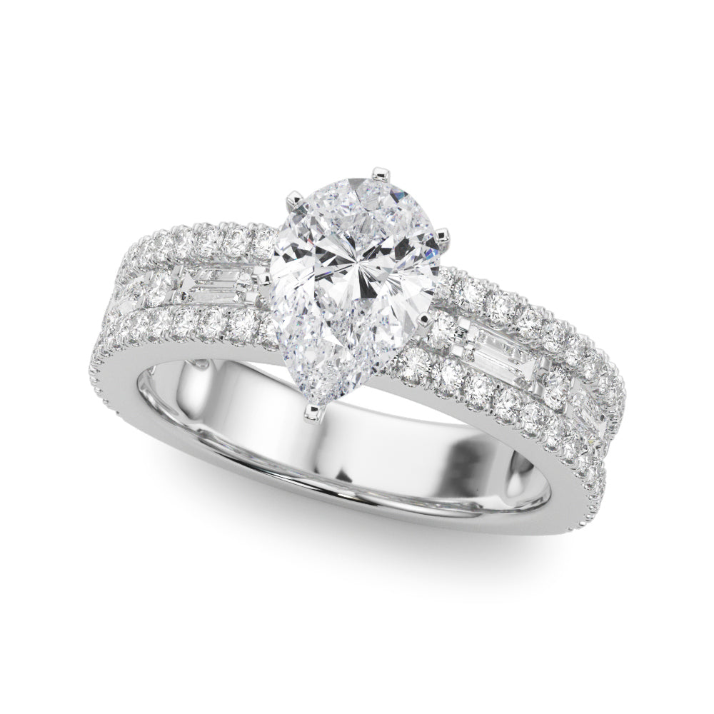 Silver Pear Solitaire Diamond with Pave and Channel Set Band 2