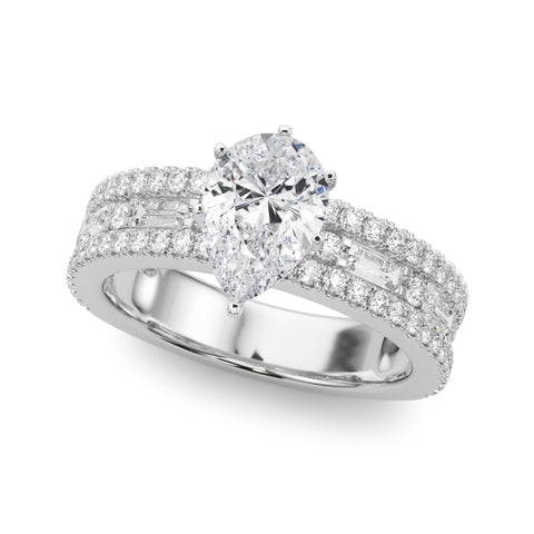 Silver Pear Solitaire Diamond with Pave and Channel Set Band 2