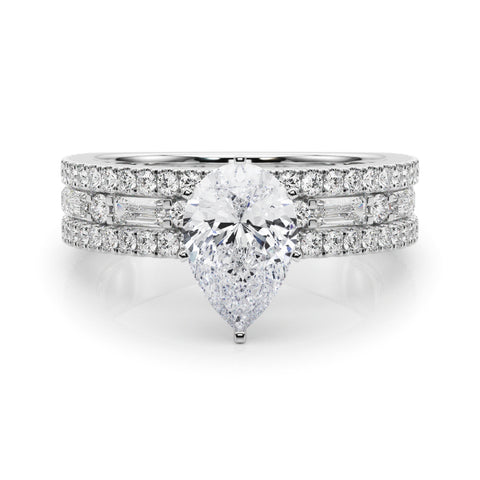 Silver Pear Solitaire Diamond with Pave and Channel Set Band
