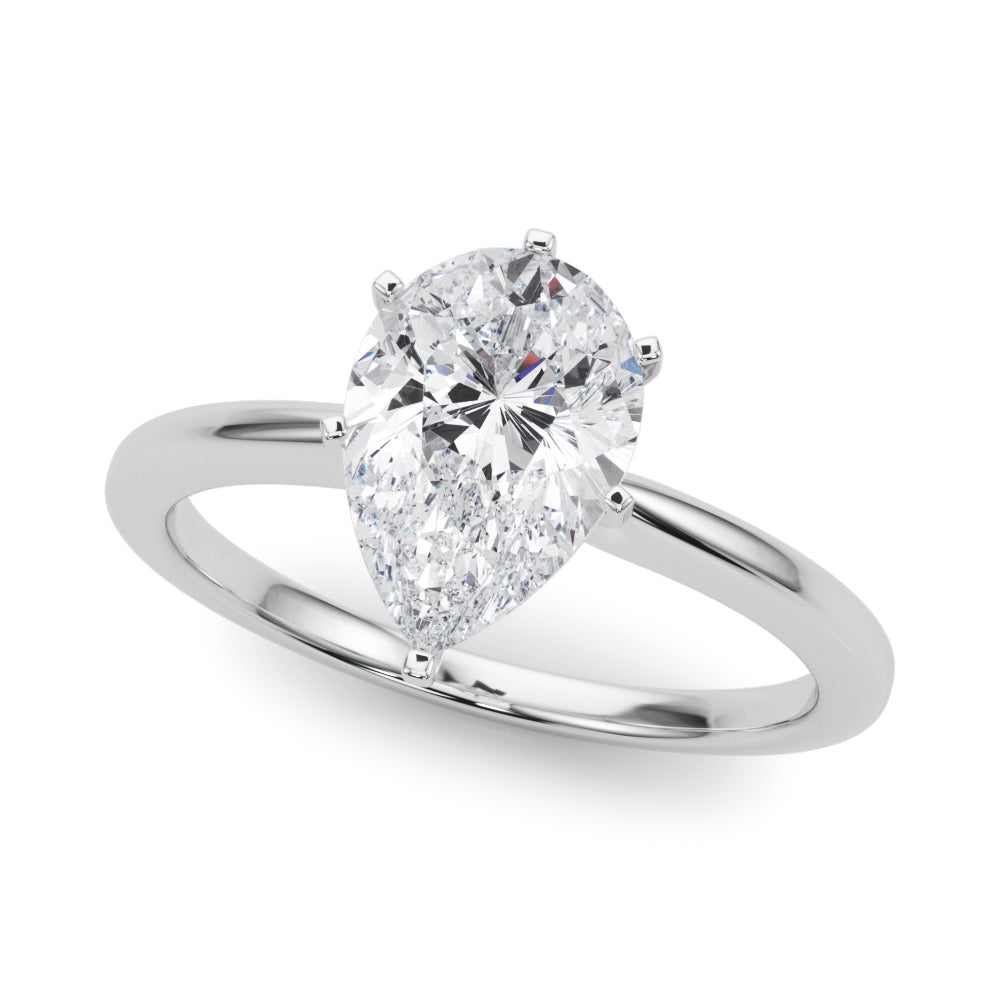Silver Pear Solitaire Engagement Ring with Classic Band and Four-Prong Setting 2