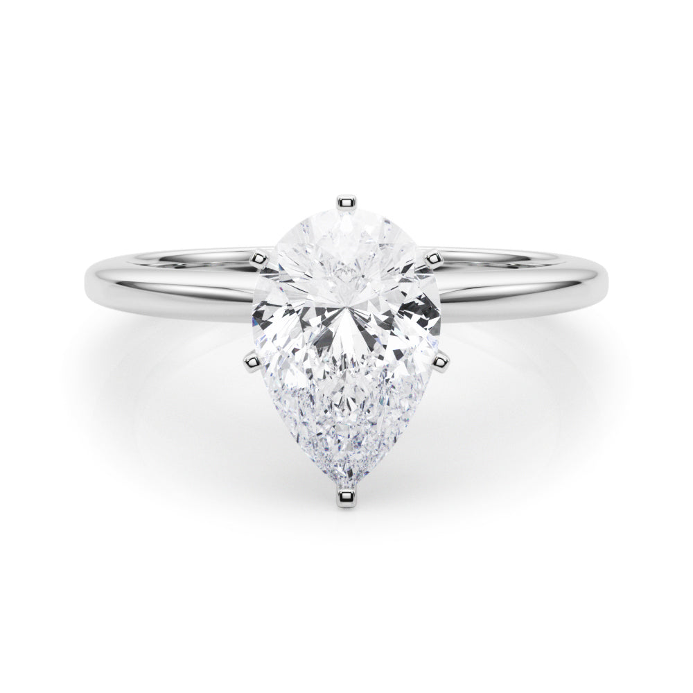 Silver Pear Solitaire Engagement Ring with Classic Band and Four-Prong Setting